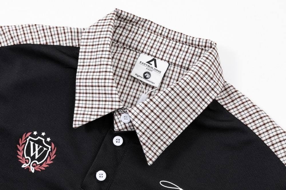 Premium Bespoke Contrast Polo Shirt | Plaid Spliced Performance Knit